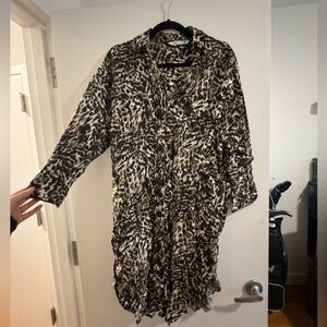 Zara Leopard Print Button Up Shirt Dress